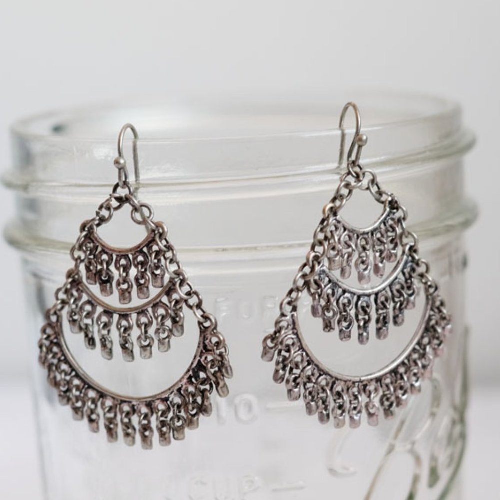 Silver filigree Boho chandelier earrings